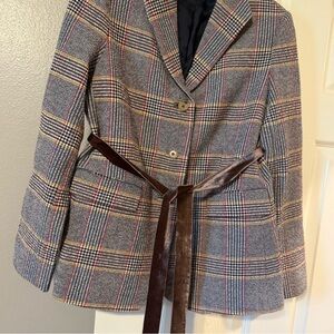 ANN MASHBURN Multicolor Plaid Belted Blazer